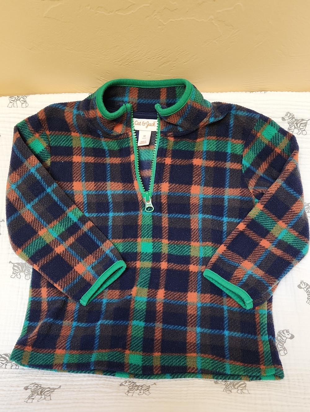 Cat & Jack Navy, Green & Rust Plaid Half-Zip Fleece Pullover